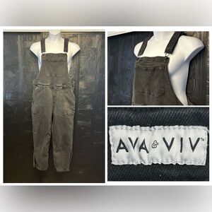 Ava & Viv Denim Bib Overalls Faded Black Size 16W Side Zip Wide Leg 90's 40x26